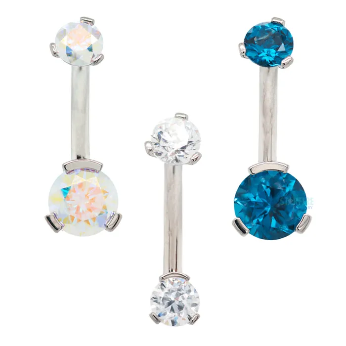 Industrial Strength IS 3 ProngSet Faceted Gem Navel Curve Earrings