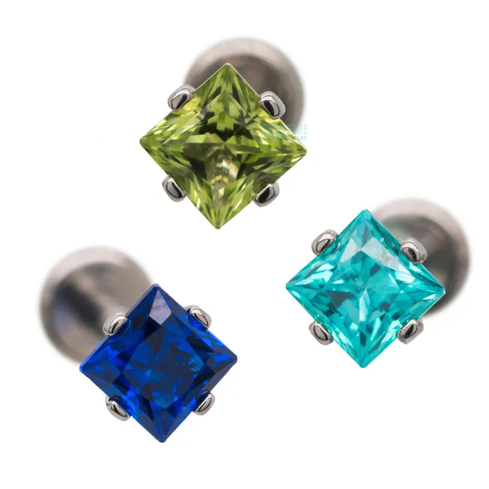 Industrial Strength IS Earrings 4mm ProngSet Square Princess StarCut Faceted Gem on Flatback Industrial Strength IS Earrings 4mm ProngSet Square Princess StarCut Faceted Gem on Flatback