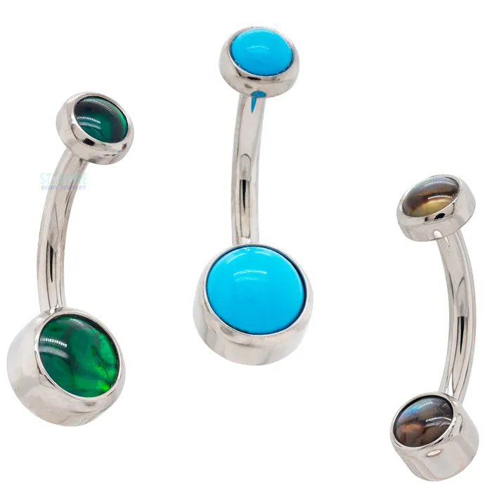 Industrial Strength IS Earrings Bezelset Natural Stone Cabochon Navel Curve