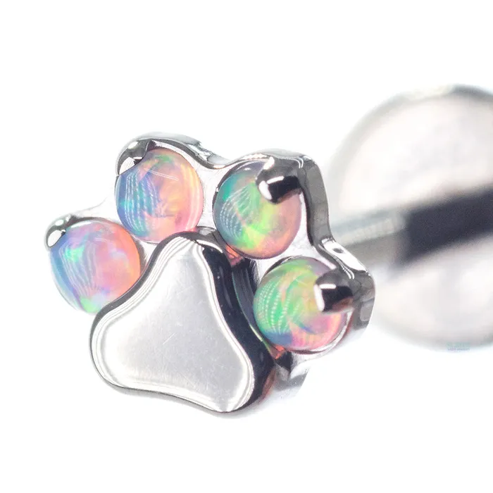Industrial Strength IS Earrings Opal Paw Print on Flatback