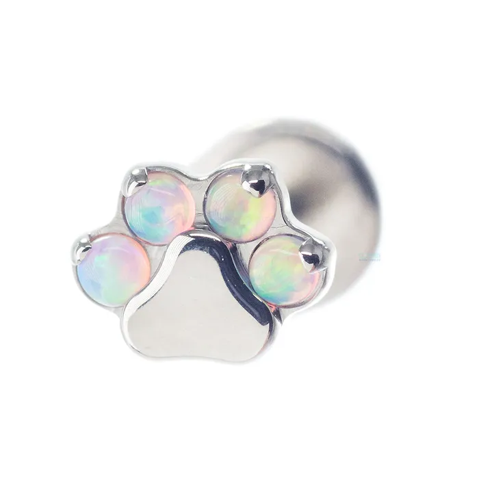 Industrial Strength IS Earrings Opal Paw Print on Flatback