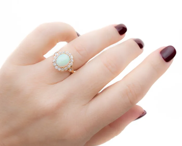Isadoras A Rings Victorian Opal Diamond Halo Ring Isadoras A Rings Victorian Opal Diamond Halo Ring