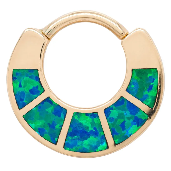 Islay Hinge Ring in Gold with Inlayed Blue Opal Body Vision BVLA Rings