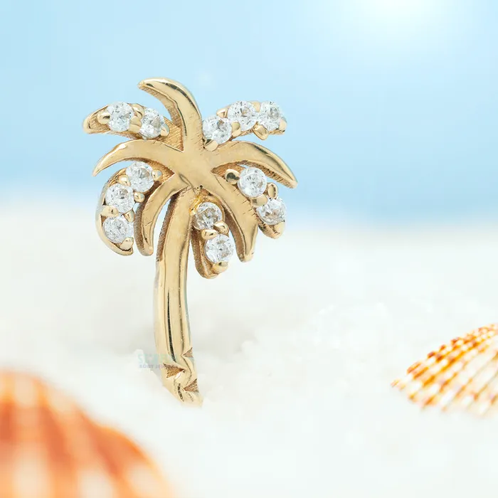 Kiwi Diamond Necklaces Pave Bloom Palm Tree in Gold Platinum with CZs on flatback
