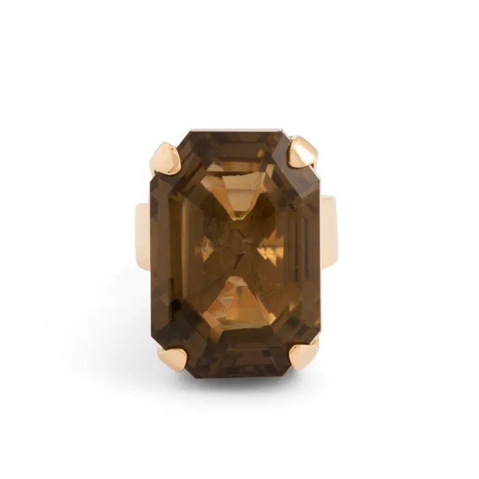 Large Smoky Quartz 14k Gold Cocktail Ring Vintage Rings