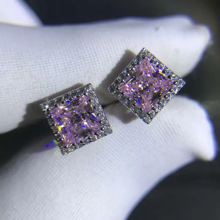 Leyloon Jewelry 1 Carat Pink Square Radiant Cut Halo Moissanite Stud Earrings Earrings Leyloon Jewelry 1 Carat Pink Square Radiant Cut Halo Moissanite Stud Earrings Earrings