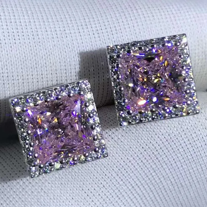 Leyloon Jewelry 1 Carat Pink Square Radiant Cut Halo Moissanite Stud Earrings Earrings