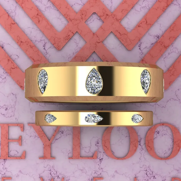 Leyloon Jewelry 24 CTW Pear Cut Couples Wedding Bands Flush Moissanite Set D Color Rings