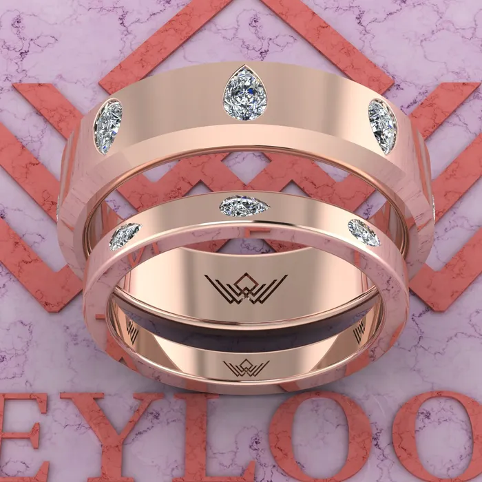 Leyloon Jewelry 24 CTW Pear Cut Couples Wedding Bands Flush Moissanite Set D Color Rings