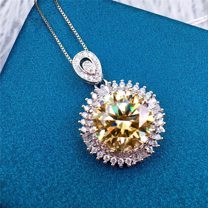 Leyloon Jewelry Necklaces 5 Carat Yellow Round Cut Snowflake Certified VVS Moissanite Necklace