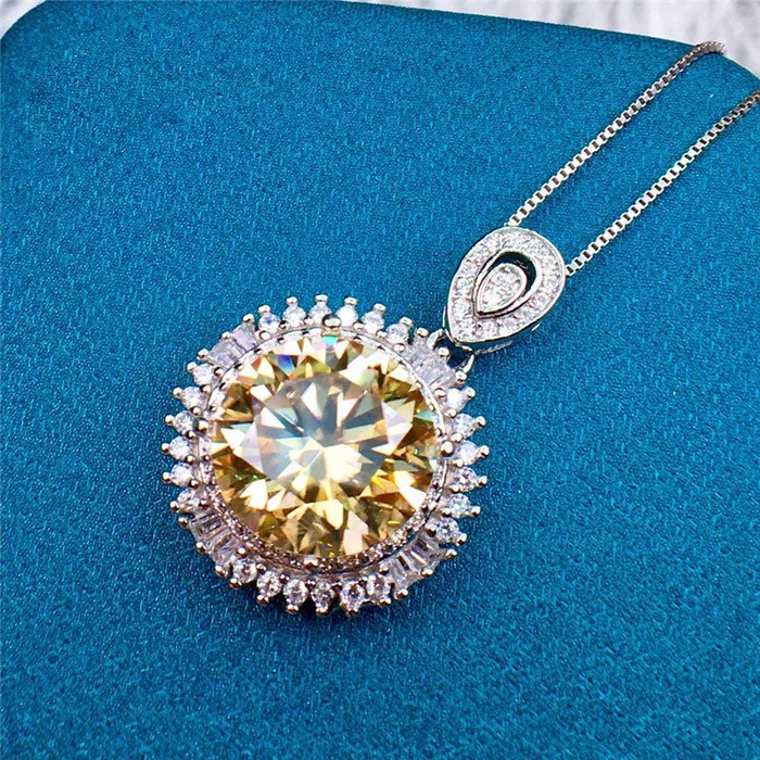 Leyloon Jewelry Necklaces 5 Carat Yellow Round Cut Snowflake Certified VVS Moissanite Necklace Leyloon Jewelry Necklaces 5 Carat Yellow Round Cut Snowflake Certified VVS Moissanite Necklace