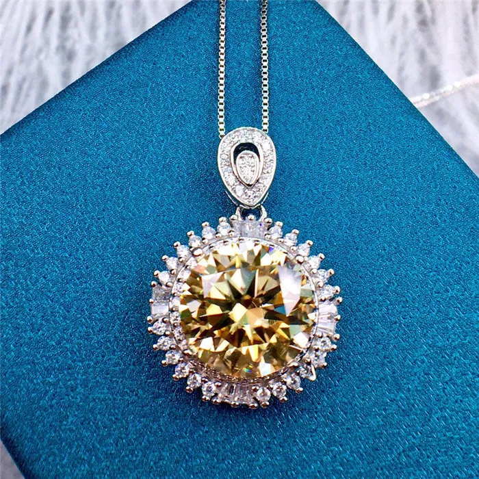 Leyloon Jewelry Necklaces 5 Carat Yellow Round Cut Snowflake Certified VVS Moissanite Necklace Leyloon Jewelry Necklaces 5 Carat Yellow Round Cut Snowflake Certified VVS Moissanite Necklace