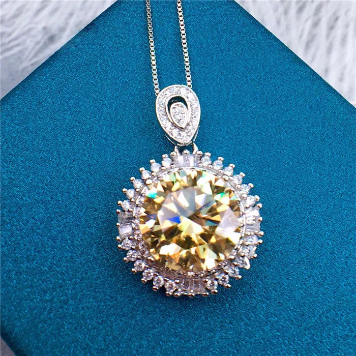 Leyloon Jewelry Necklaces 5 Carat Yellow Round Cut Snowflake Certified VVS Moissanite Necklace Leyloon Jewelry Necklaces 5 Carat Yellow Round Cut Snowflake Certified VVS Moissanite Necklace