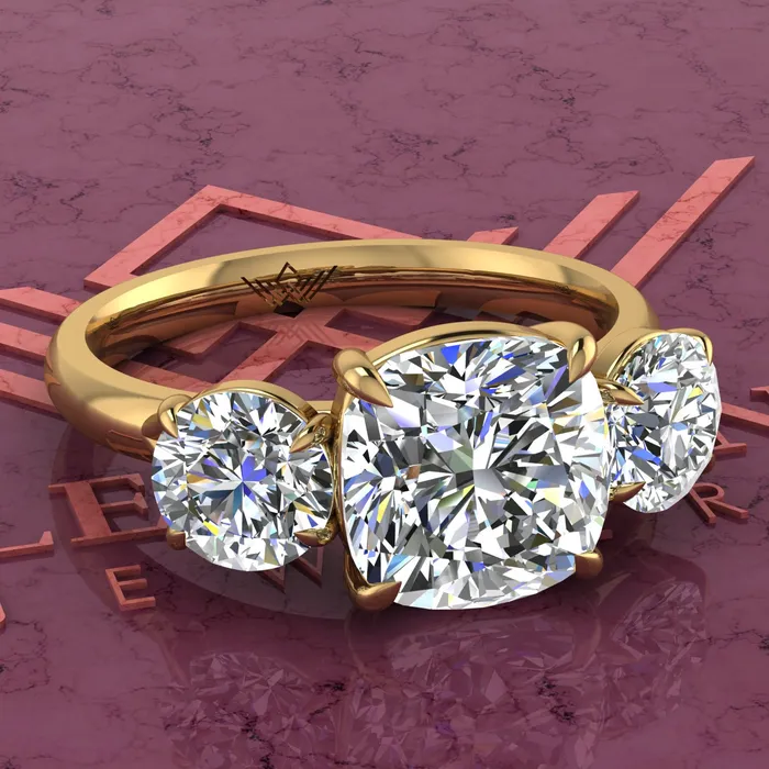 Leyloon Jewelry Rings 37 CTW Square Cushion Cut ThreeStone D Color Basket Moissanite Ring Leyloon Jewelry Rings 37 CTW Square Cushion Cut ThreeStone D Color Basket Moissanite Ring