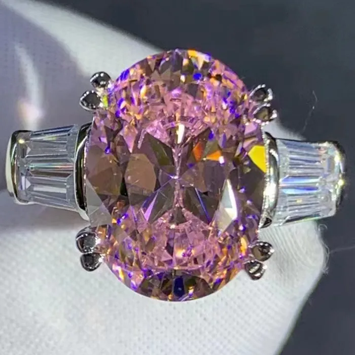 Leyloon Jewelry Rings BIG 6 Carat Pink Oval Cut Double Prong Basket Three Stone VVS Moissanite Ring Leyloon Jewelry Rings BIG 6 Carat Pink Oval Cut Double Prong Basket Three Stone VVS Moissanite Ring