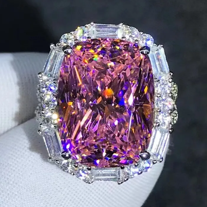 Leyloon Jewelry Rings Rare Pink 10 Carat Cushion Cut Halo Bead Set VVS Moissanite Ring Leyloon Jewelry Rings Rare Pink 10 Carat Cushion Cut Halo Bead Set VVS Moissanite Ring