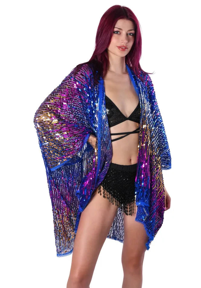 lumishopusa Rings Disco Sequin Kimono Royal Blue