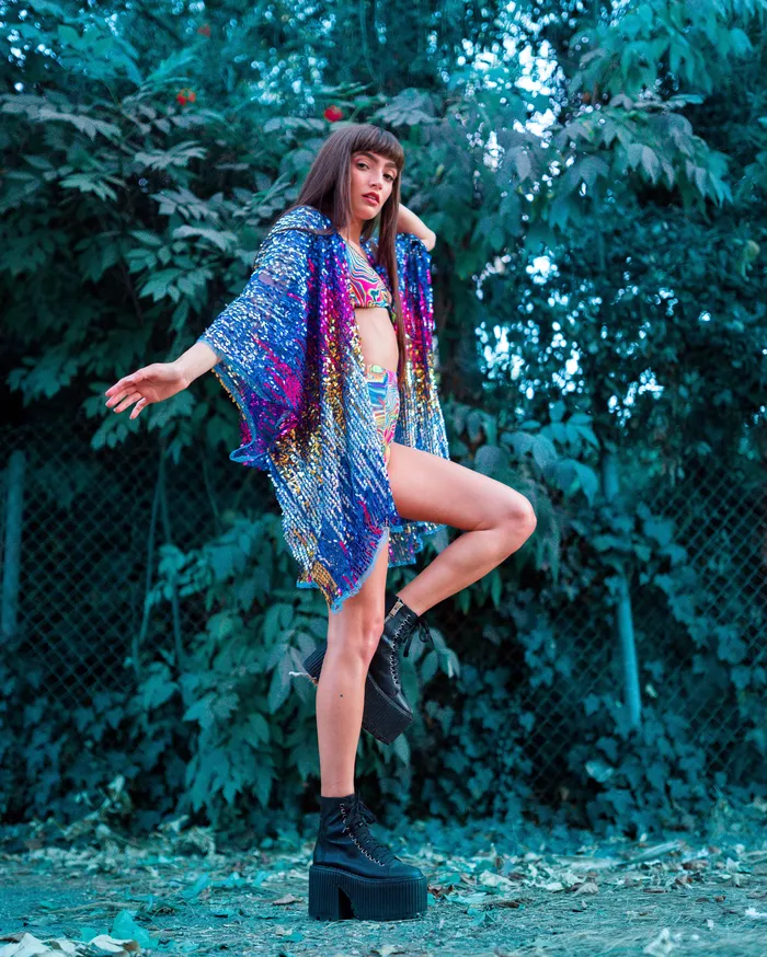 lumishopusa Rings Disco Sequin Kimono Royal Blue