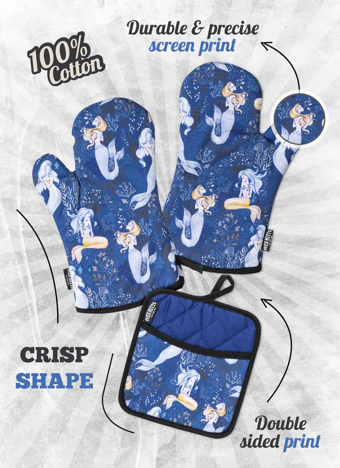 Magical Mermaid Oven Mitts And Potholder Set Oven Mitts Co Rings