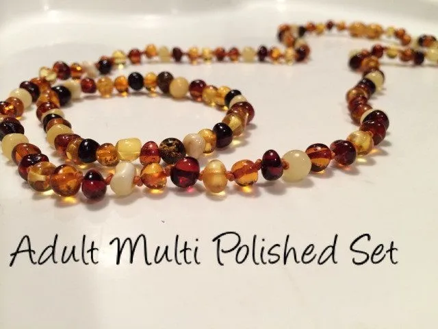 MB Bracelets Polished Multi 21 Inch SET with 7 8 bracelet Baltic Amber Necklace