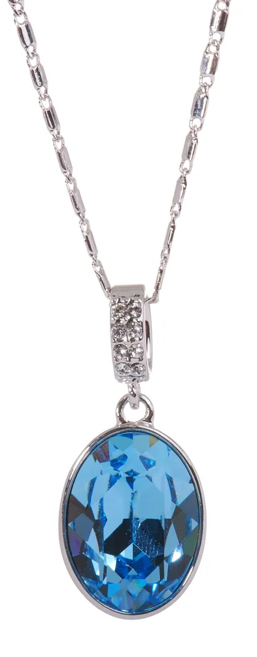 N7178 Rhodium Swarovski Oval Pendant Necklace Blue Red Necklaces