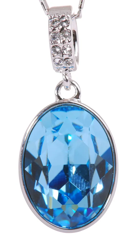 N7178 Rhodium Swarovski Oval Pendant Necklace Blue Red Necklaces