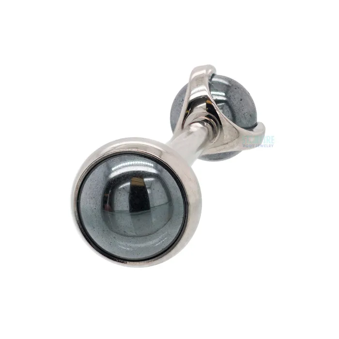 Natural Stone Cabochon Ball in Prongs Tongue Barbell Industrial Strength IS Earrings