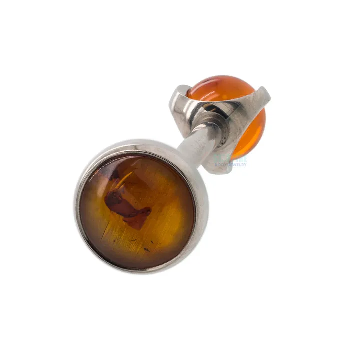 Natural Stone Cabochon Ball in Prongs Tongue Barbell Industrial Strength IS Earrings