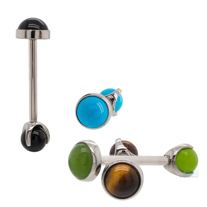 Natural Stone Cabochon Ball in Prongs Tongue Barbell Industrial Strength IS Earrings
