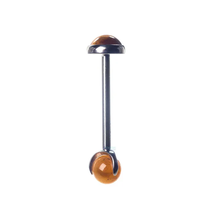Natural Stone Cabochon Ball in Prongs Tongue Barbell Industrial Strength IS Earrings