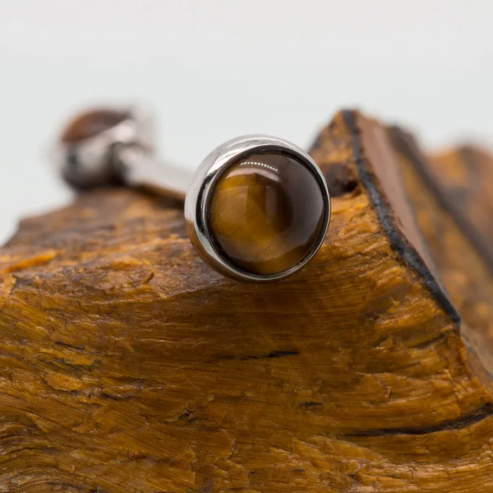 Natural Stone Cabochon Ball in Prongs Tongue Barbell Industrial Strength IS Earrings