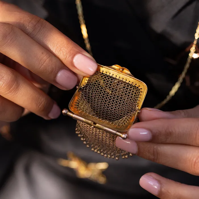 Necklaces Antique Victorian 9k Gold Mesh Purse Pendant