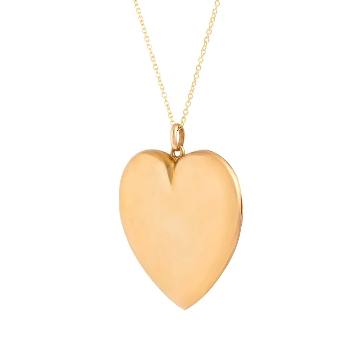 Necklaces Antique Victorian Diamond and 10k Gold Heart Large Locket