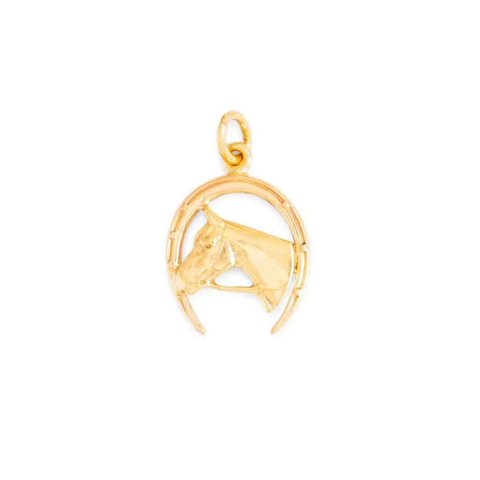 Necklaces BiColor 14K Gold Horse and Horseshoe Charm Vintage