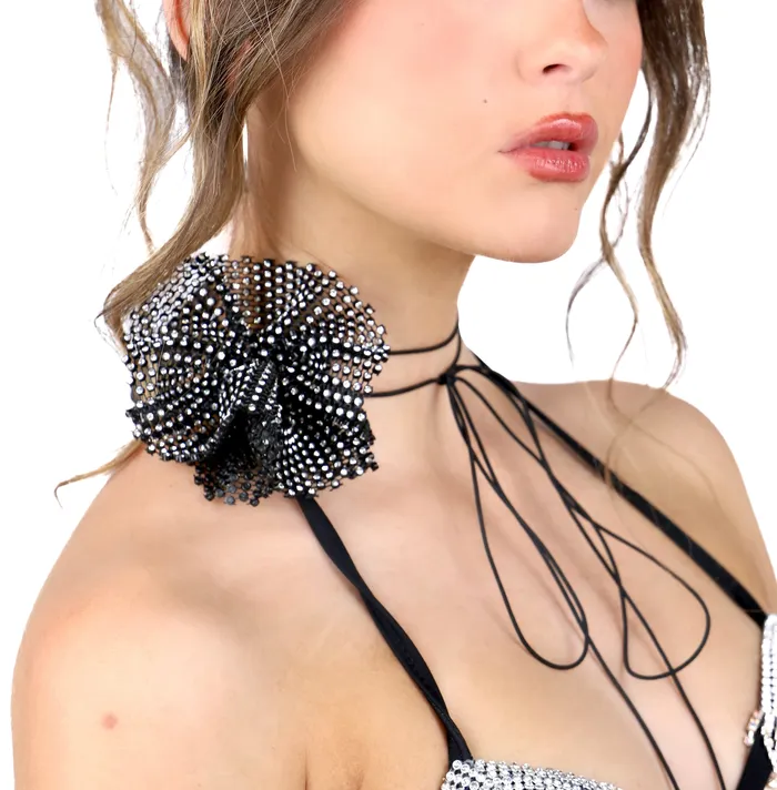 Necklaces Black Rose Rhinestone Mesh Necklace THE LUMI SHOP Necklaces Black Rose Rhinestone Mesh Necklace THE LUMI SHOP