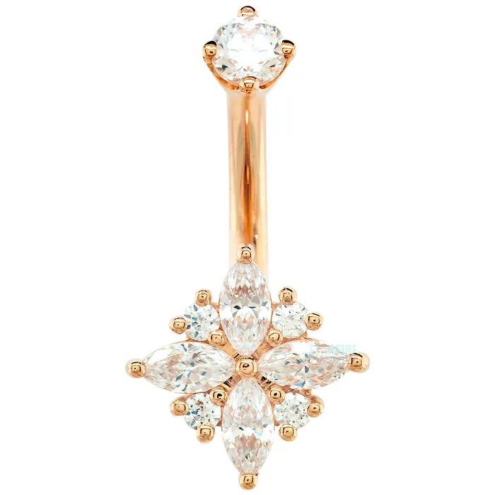Necklaces Body Vision BVLA Pleades Navel J Curve in Gold with White CZs