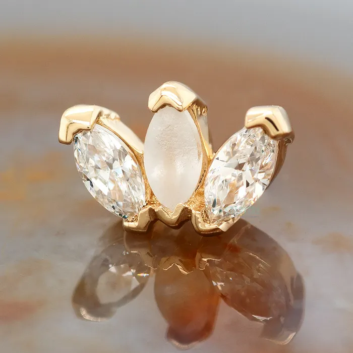 Necklaces Body Vision BVLA threadless Triple Marquise Fan Pin in Gold with Sandblasted Faceted White CZs