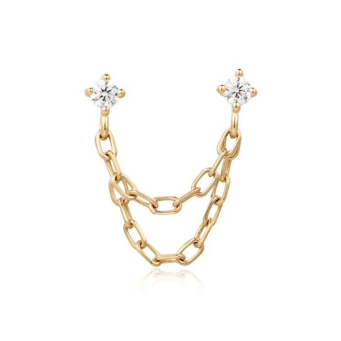 Necklaces Ember Body Jewelry threadless Duality Chain Dual Pin End in Gold with White CZs Necklaces Ember Body Jewelry threadless Duality Chain Dual Pin End in Gold with White CZs