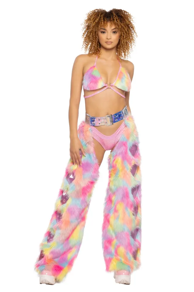 Necklaces JValentine Inc JR147 Faux Fur Rainbow Heart Chaps