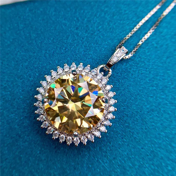 Necklaces Leyloon Jewelry 5 Carat Yellow Round Cut Starburst Certified VVS Moissanite Necklace Necklaces Leyloon Jewelry 5 Carat Yellow Round Cut Starburst Certified VVS Moissanite Necklace