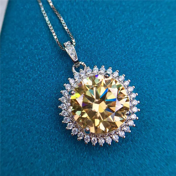 Necklaces Leyloon Jewelry 5 Carat Yellow Round Cut Starburst Certified VVS Moissanite Necklace Necklaces Leyloon Jewelry 5 Carat Yellow Round Cut Starburst Certified VVS Moissanite Necklace