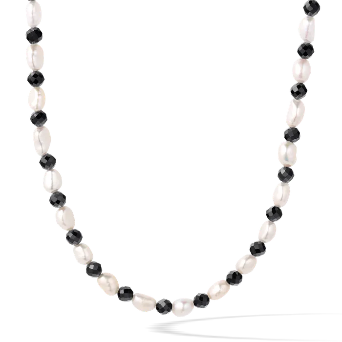Necklaces Pearl Black Onyx Necklace RhodiumSterling Silver 4mm Oxford