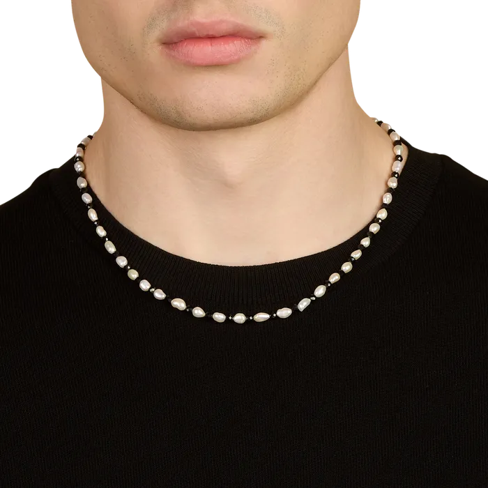 Necklaces Pearl Black Onyx Necklace RhodiumSterling Silver 4mm Oxford Necklaces Pearl Black Onyx Necklace RhodiumSterling Silver 4mm Oxford