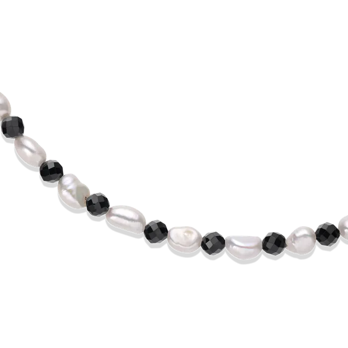 Necklaces Pearl Black Onyx Necklace RhodiumSterling Silver 4mm Oxford Necklaces Pearl Black Onyx Necklace RhodiumSterling Silver 4mm Oxford