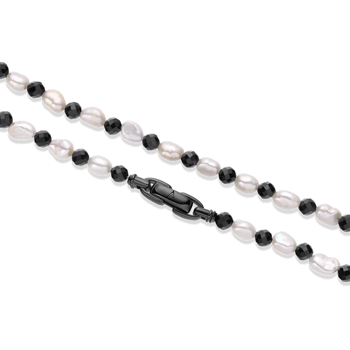 Necklaces Pearl Black Onyx Necklace RhodiumSterling Silver 4mm Oxford Necklaces Pearl Black Onyx Necklace RhodiumSterling Silver 4mm Oxford