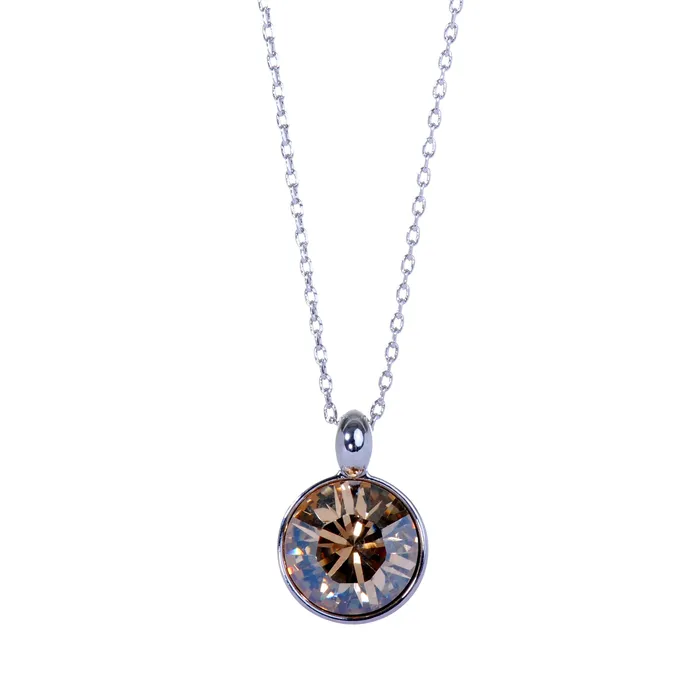 Necklaces Red N7170 Brilliant Round Champagne Swarovski Crystal Elements Rhodium Plated Pendant Necklace