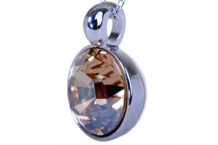 Necklaces Red N7170 Brilliant Round Champagne Swarovski Crystal Elements Rhodium Plated Pendant Necklace Necklaces Red N7170 Brilliant Round Champagne Swarovski Crystal Elements Rhodium Plated Pendant Necklace