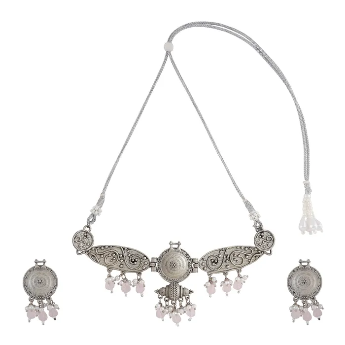 Necklaces Teejh Cera Silver Oxidised Pastel Pink Necklace Set Teejh