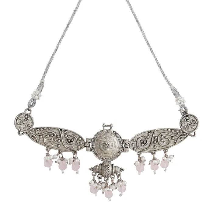 Necklaces Teejh Cera Silver Oxidised Pastel Pink Necklace Set Teejh