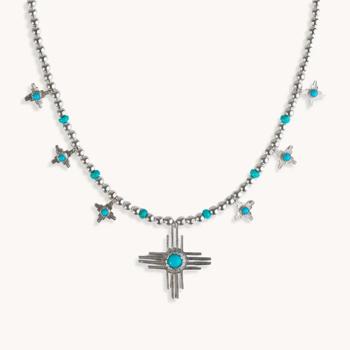 Necklaces Turquoise Skies Enchantment Sun Blossom Zia Squash Necklace